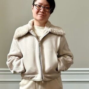 Women's Gray Sherpa Lined Jacket Full Zip Sweatshirt Swing Westbound Fleece